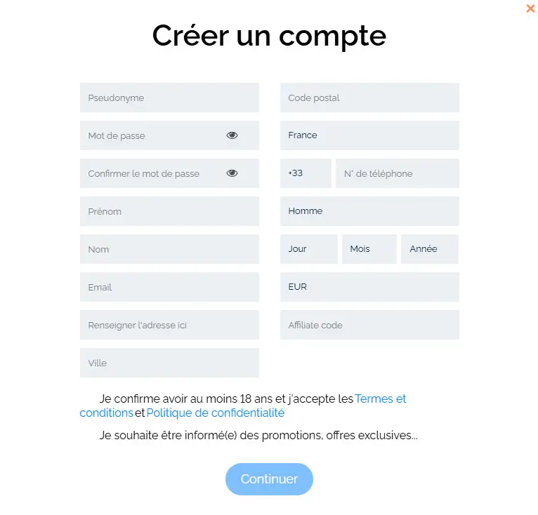 Inscription étape par étape sur AZUR CASINO